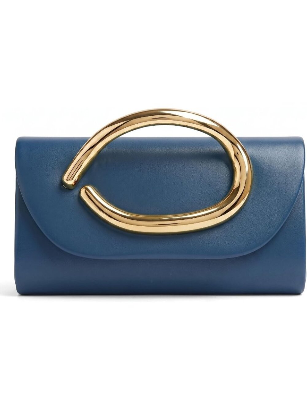 〽️Women's Blue Vegan Leather Gold Handle Clutch Purses Formal Evening Handbag